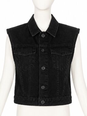 SLVRLAKE Caroline Spread-Collar Black Denim Vest - Size M NWT